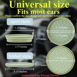 Wingcases Car Coasters Universal Adjustable Size [4 Pack] Silicone Mats Non-Slip, Car Cup Holders Insert Coasters, Embedded Car Interior Accessories, Decor, Sage Green