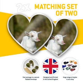 2 x Heart Stickers 7.5 cm - Cute White Baby Goat Farm Farmer Fun 8650