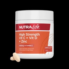NUTRA-LIFE High Strength Vitamin C + D + Zinc 200 Tablets