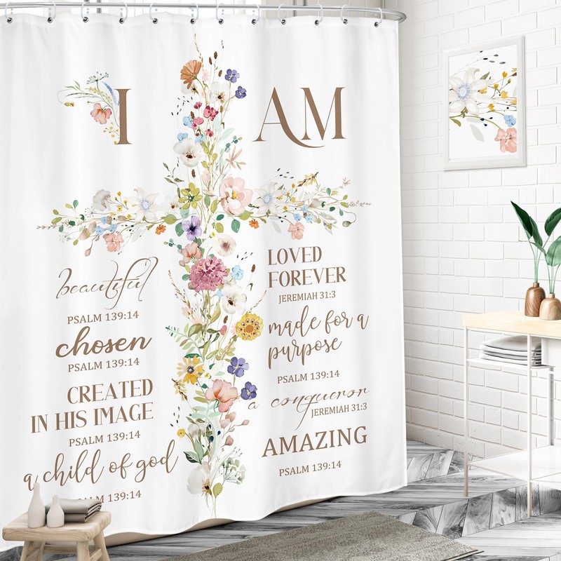 LIGHTINHOME Inspirational Shower Curtain 60Wx72H Inches,Christian Bible Verses Bathroom Decor,
