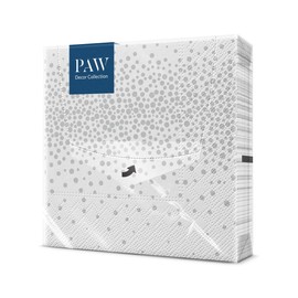 PAW 3-Ply Napkins, 33 x 33 cm, Pack of 20, Printed with Water-Based Inks, Table Decoration, Confetti Silver, Napkins Perfect for Weddings, Christenings, Communion, Birthdays