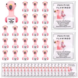 Gejoy 25 Set Small Flamingo Appreciation Gifts Bulk Include Positive Flamingo, Motivational Card, Package Bag, Glue Point, Positive Emotional Gifts for Employee Coworker Staff Teacher Team Friends