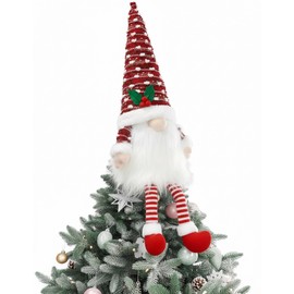 Gnome Christmas Tree Topper Decorations – Compressible Knitted Santa Gnomes Christmas Ornaments for Tree, Table, Fireplace, Party & Holiday Home Décor (red)