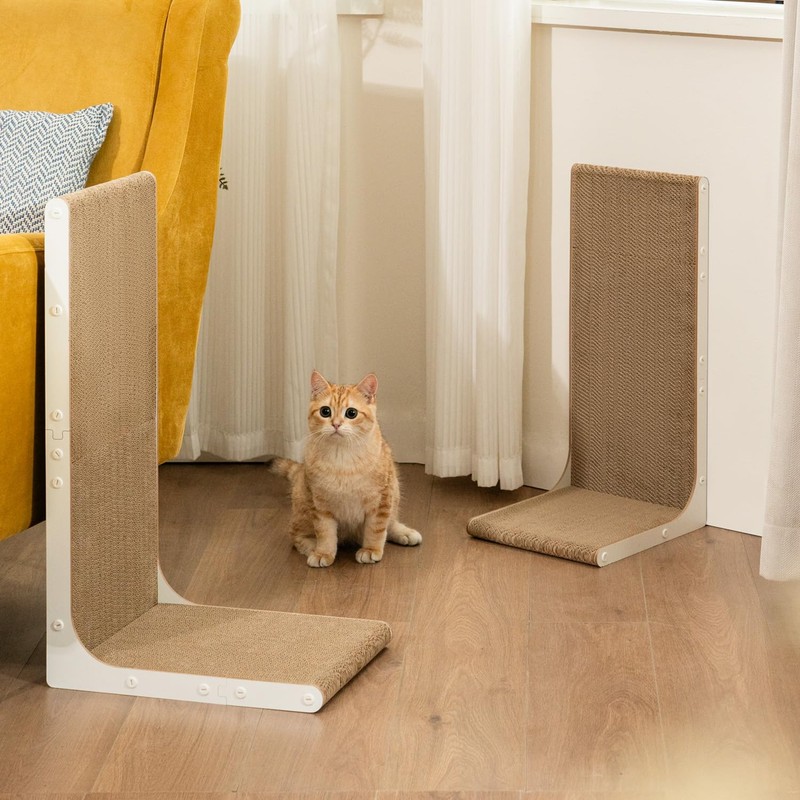 Conlun Cardboard Cat Scratcher, 23" L-Shaped Scratch Pad, Vertical Wall-Leaning