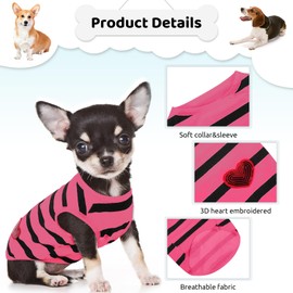 Preferhouse Dog Shirts for Large Dogs Cats, Dog Striped T-Shirts Dog Vest Pet Apparel Tee Shirts Spring Summer Suitable for Small and Medium Large Pets French Bulldog Bichon, Rose L
