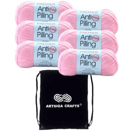 Premier Yarns Anti-Pilling Everyday DK Baby Pink 1107-33 (6-Skeins-Same Dye Lot) DK Light Worsted #3 Anti-Pilling Acrylic Yarn for Crocheting and Knitting Bundle with 1 Artsiga Crafts Project Bag