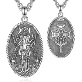 CELESTIA Hecate Necklace for Women 925 Sterling Silver Hekate Necklace Triple Moon Pendant Witchy Wiccan Necklaces Protection Pagan Amulet Jewelry-24 Inch