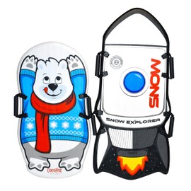 CocoNut Outdoor- Single & Double-Rider Foam Snow Sled 2 Pack - Penguin & Rocket Ship - Lightweight Foam Toboggans with Grip Handles & Slick Bottom for Increased Speeds, Ideal for Kids & Tweens & Teens