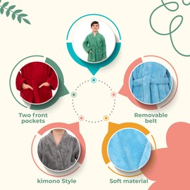 TowelSelections Big Boys’ Robe, Kids Soft Plush Kimono Fleece Size 8 Blue Turquoise