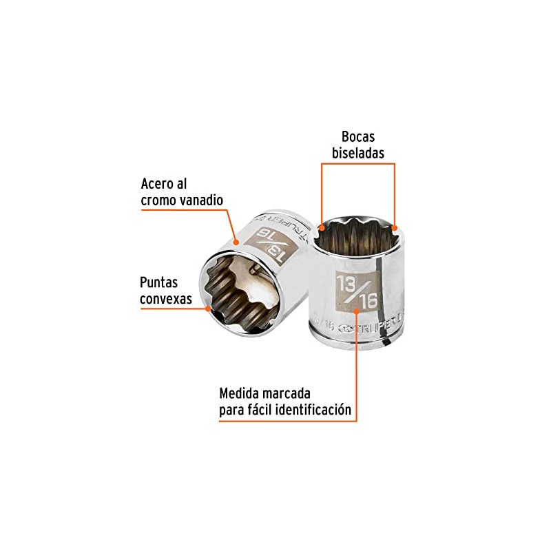 Truper D-3826, Dado de 12 puntas std, 13/16", cuadro 3/8"