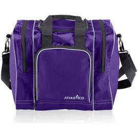 Athletico Bowling Bag for Single Ball - Single Ball Tote Bag with Padded Ball Holder - Fits a Single Pair of Bowling Shoes Up to Mens Size 14 (Purple)
