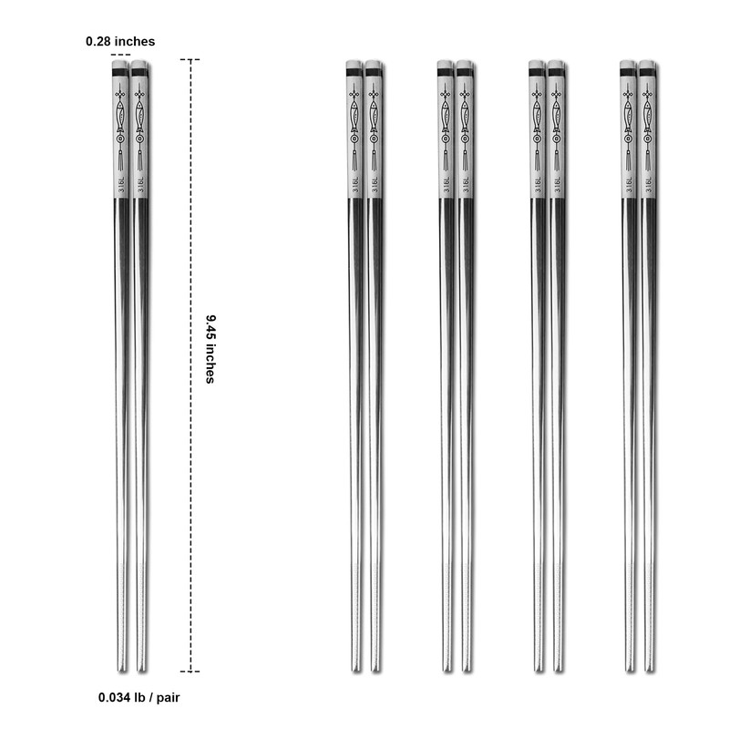 Novoshel Chopsticks Stainless Steel 316L UNS S31600 Metal Reusable Chipsticks