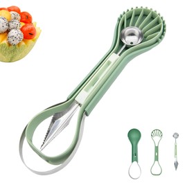 Kybelehoo 6 in 1 Fruit Spoon Cutter Set, 3-Piece Set Melon Baller Spoon, Combination of Two-Headed Ball Cutter for Drilling Fruit Balls and Engraving on Fruits