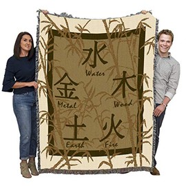 Feng Shui Chinese Symbols for Elements - Blanket Throw Woven from Cotton - Made in The USA (72x54)