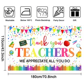 Mocsicka Thank You Teahcher Banner 2025 Teacher Appreciation Week Party Decorations Banner Thank You Teacher We Apprecitae All You Do Backdrop Supplies for School (White, 70.8x43.3 inch)