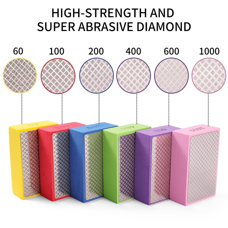 XKDOUS 6PCS Diamond Hand Polishing Pads,60/100/200/400/600/1000 Diamond Sanding Pads Tile