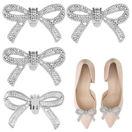 WLLHYF 1 Pair Rhinestone Shoe Clips Detachable Classic Fashion Sparkling Bow Heels Shoe Charms Decoration Accessories Bridal Wedding Party Crystal Shoe Buckles(Silver,2 Pairs)