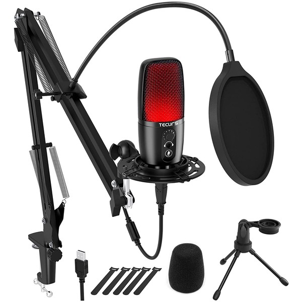 TECURS Condenser USB Microphone, PC Microphone Kit with Adjustable Boom
