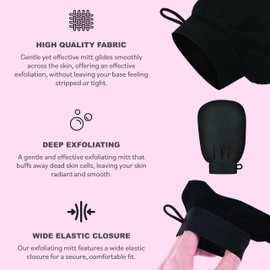 Willow and Lavender Exfoliating Mitts, Korean Skincare, Body Scrub Gloves, Dead Skin And Fake Tan Remover, Peel Mitt, Ingrown Hair Treatment, Gifts For Men And Women, Cheap Gifts (Black)