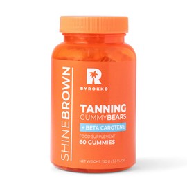 BYROKKO Shine Brown Beta Carotene Tanning Gummies - Vegan Tanning Accelerator for Natural Tan - Dietary Supplement with Vitamin A, C, E - Fruity Flavour - 1 Month Supply