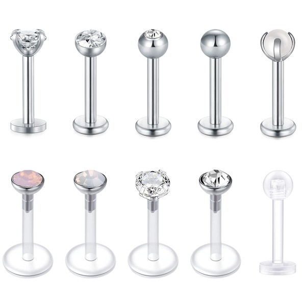 Funseedrr Set of 10 1.2 mm Surgical Steel Lip Piercing