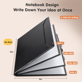 CoBak 6 Sides Portable White Board 12x9 inch (A4) - Notebook Design Dry Erase Small Board with Pocket and 3 Markers, Anti-Ghosting & Anti-Smudge Surface Suit for Office, School, Homeschool (Black)