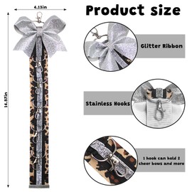 Silver Cheer Bow Keychain Holder for Backpack – Leopard Print Glitter Bow Hanging Chain with Hooks – Cheer Bow Organizer Strap Cheer Gifts Bow Holder Teen s Cheerleading Team Sports Gift