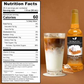 Syruvia Pumpkin Pie Syrup 25.4 fl oz, Kosher, Gluten-Free, Perfect for Drinks
