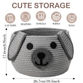 Zopeal Dog Woven Basket Cute Woven Cotton Rope Puppy Animal Storage Basket for Laundry Toy Gift (Khaki,13 x 8 Inch)