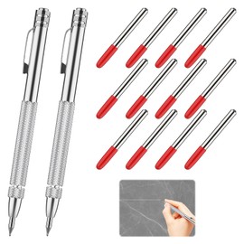 Scribe Tool, 2pcs Scribing Tool, Engraving Pen, Etching Tools, Metal Scribe, Aluminium Magnet Carbide Scribe Tools with 12 Replacement Marking Tip for Glass, Ceramics, Metal Sheet