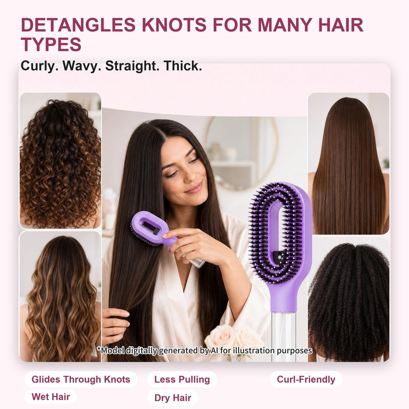 Hair Brush with Water Spray, 2-in-1 Misting Detangler for Curly