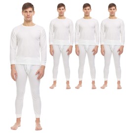 BILLIONHATS 3 Pack of 2pc Thermal Sets for Men, Base Layer Long Johns Underwear, Top & Bottom, Cotton, Solid Colors (X-Large, Off White)