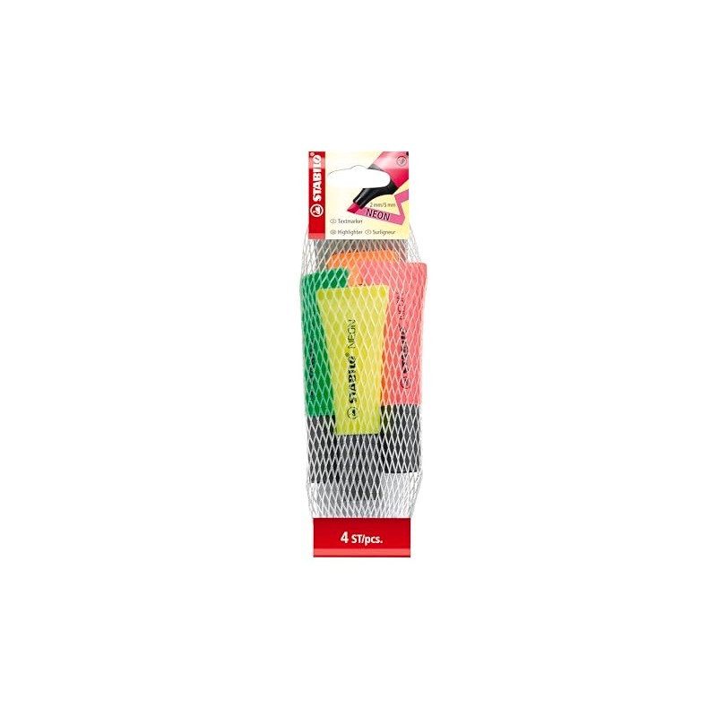 STABILO Neon Marcatextos - Resaltador Neon con 4 Pzas