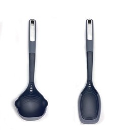 Flexible & Sturdy Kitchen Ladle Spoon Set for Nonstick Pots n Pans | Heat-Resistant Soup Ladle Canning Serving Spoons with Measurement Marks | Dishwasher Safe Cooking Utensil Tools