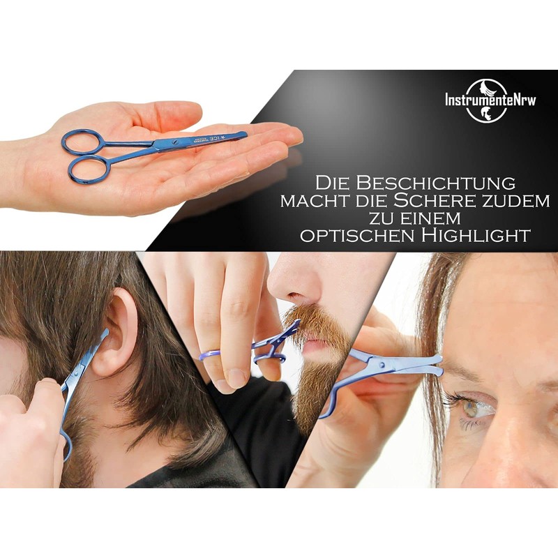 Bartschere BLUE TITANIUM Schnurrbart-Schere Nasenhaarschere mit Mikroverzahnung