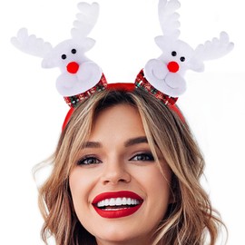 Coridy Light up Christmas Headbands Sparking Reindeer Head Bands Red Hat Bow Knot Snowmen Hair Accessories for Women (B-Reindeer)