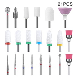 Mivanta 21PCS Nail Drill Bits Set, 3/32'' Ceramic & Carbide Efile Nail Drill Bits Kit for Acrylic Gel Nails, Cuticle Remover Electric Nails File Bit for Salon & Home Use