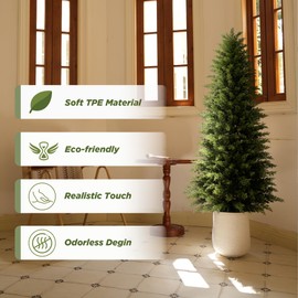 5ft Artificial Cedar Trees for Outdoors Planters Set of 2 Topiary Trees Artificial Outdoor Indoor Realistic Faux Cedar Tree for Home Front Porch Office Entryway Decor