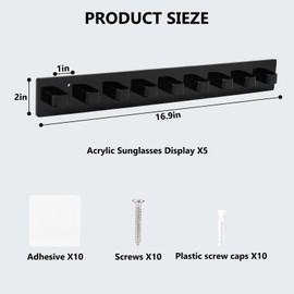 MOJIEZUO 5 Pack Black Acrylic Sunglasses Organizer Wall Mounted Glasses Holder Organizer Stick-On Eyewear Display Rack Eyeglasses Hanging Stand for Front Door Entryway Living Room