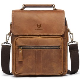 HUMERPAUL Men's Shoulder Bag, Genuine Leather Messenger Bag for Men, Man Bag Casual Crossbody Bags for Work Business Travel Daily Use (Brown)