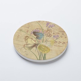 Vintage Faded Butterfly, Joyride Home Decor, Single Ceramic Coaster, 4-inch Individual Circle Drink Coaster, Non-Slip Cork Back, Protects Surfaces, Express Your Style.