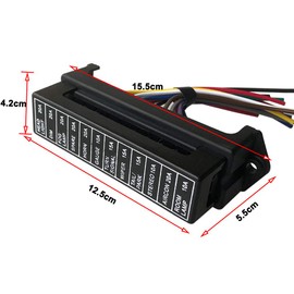 QitinDasen Premium 12 Way Car Blade Fuse Block Box, 2 Input 12 Output Standard Holder, with Wire and 10Pcs Free Standard Fuse, for Car Boat Marine Trike (12V / 24V / 32V / 48V)