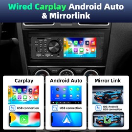 UNITOPSCI Single Din Touchscreen Car Stereo with CarPlay Android Auto Bluetooth 4 Inch Car Radio 1 Din Mirror Link MP5 Player FM Radio DVR USB Fast Charging, USB, AUX, TF Card EQ+ Backup Camera