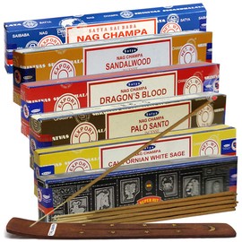 Satya Incense Sticks Variety Pack #3 and Incense Stick Holder Bundle with 6 Most Popular Fragrances
