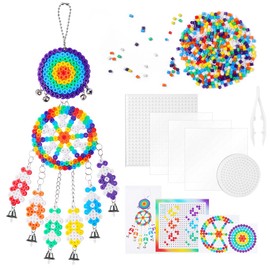 AUAUY Wind Chimes Fuse Beads Kit, 5mm Iron Beads Set for Kids, DIY Art Craft Toys Iron Beads, with Pattern Cards, Pegboards, Tweezers, Ironing Papers, Bell, Christmas Birthday Gift for Boys and Girls