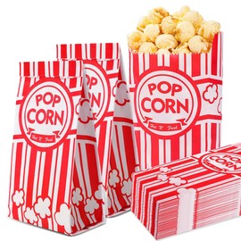 Pack of 50 Popcorn Bags, 1 oz Popcorn Bags, Small Candy Bags, Candy Bags for Cinema, Family Party, Birthday Party and Overnight Party - Red White Striped