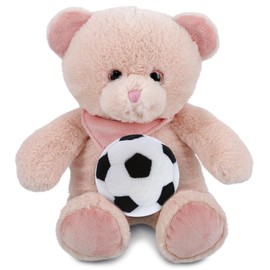 DolliBu Baby Pink Bear Stuffed Animal with Soccer Ball Plush - Soft Huggable Pink Bear, Adorable Playtime Plush Toy, Cute Teddy Gift, Super Soft Plush Doll Animal Toy for Kids and Adults - 8 Inches