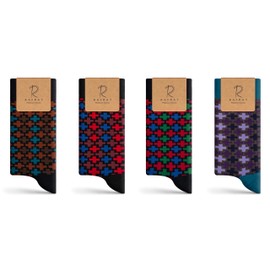 RAFRAY Men's Colorful Dress Socks – Geometric Cross Pattern – Soft & Breathable Premium Cotton – Gift Box – 4 Pairs – Size US 7-11.5