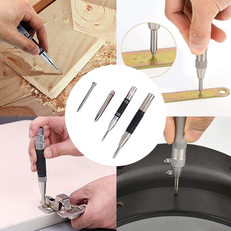 Tekrill 6Pcs Automatic Center Punch, Adjustable Impact Spring Loaded Center