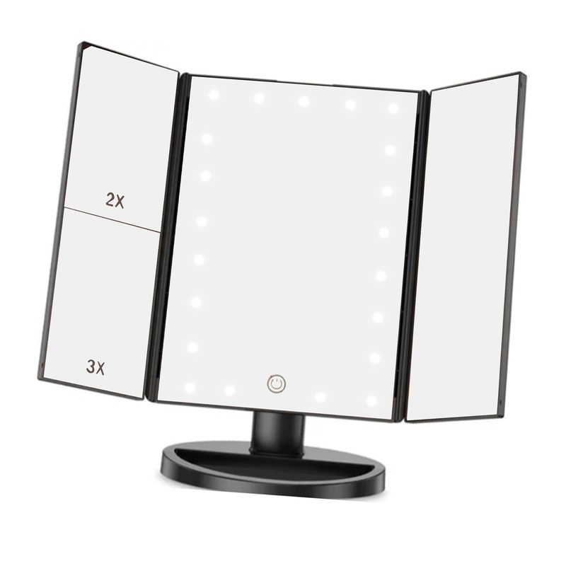 LED Vanity Mirror Three Fold USB Black with Data Cable